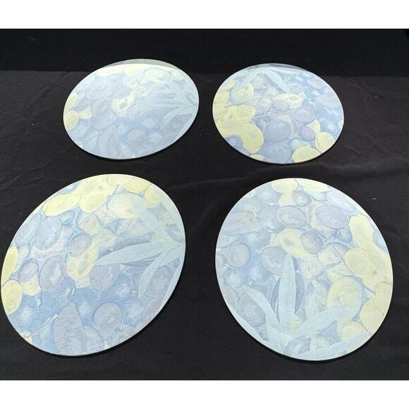 Beautiful Set of 4 Olive 8” Round Photo Bar Martini Wine Plates Unmarked - Picture 10 of 11
